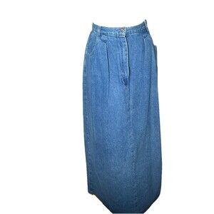 VTG Classic Ruff Hewn Denim Maxi Skirt Pleated High Waisted 90s Jean Skirt/14